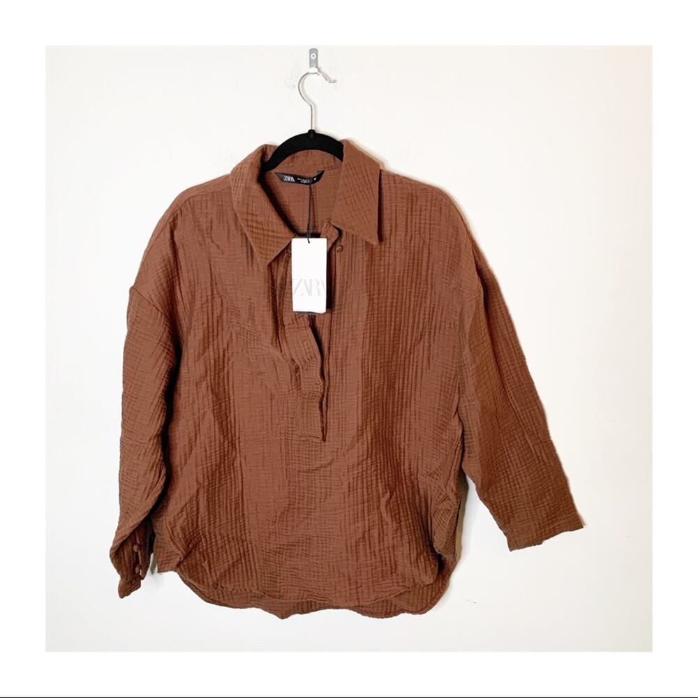 NWT Zara Brown Neutral Textured Oversized Top SZ S